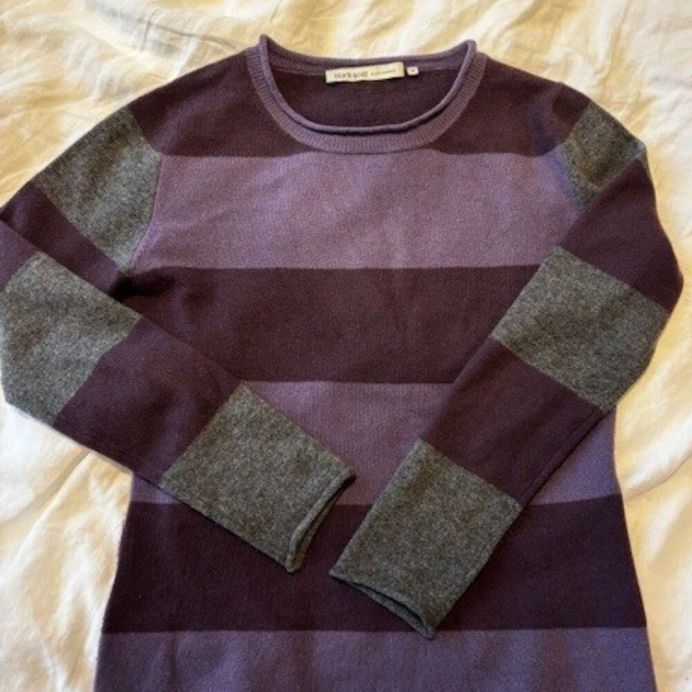 Black Goat Cashmere crewneck sweater, purple and grey, size M